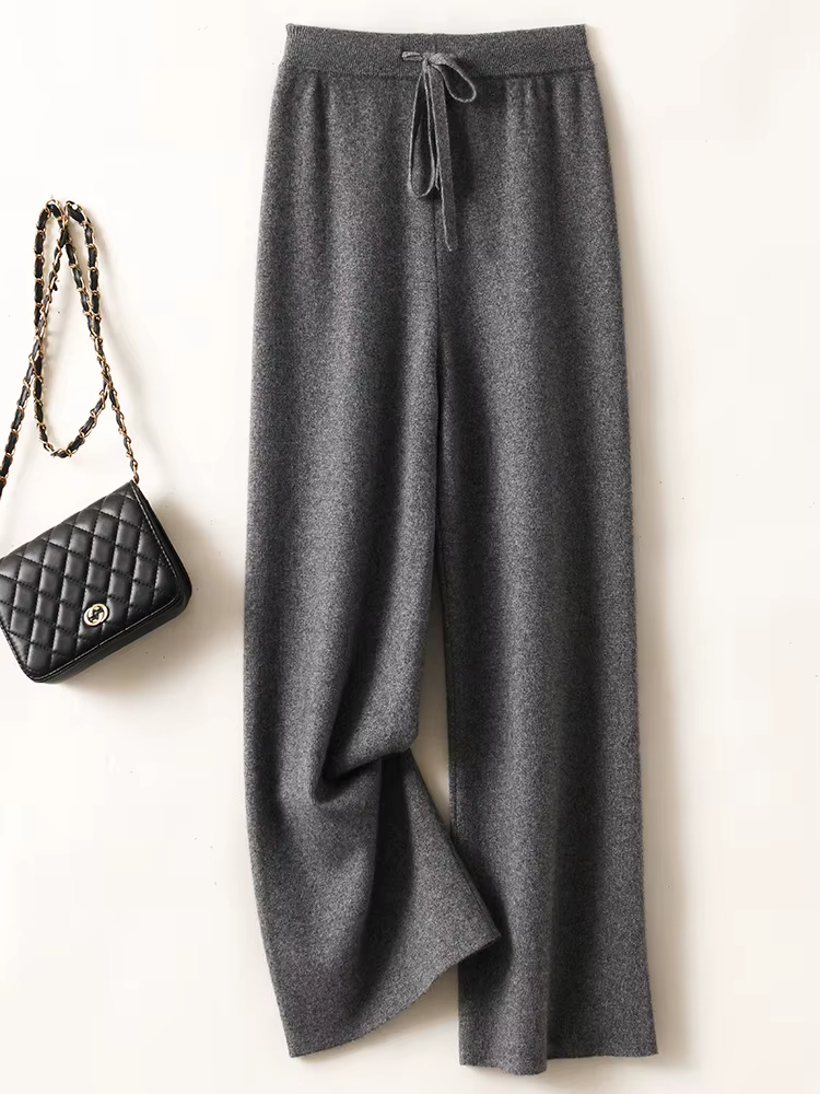 Pantalon basique doux et décontracté pour femme, avec ceinture, tricot 100% laine mérinos, populaire