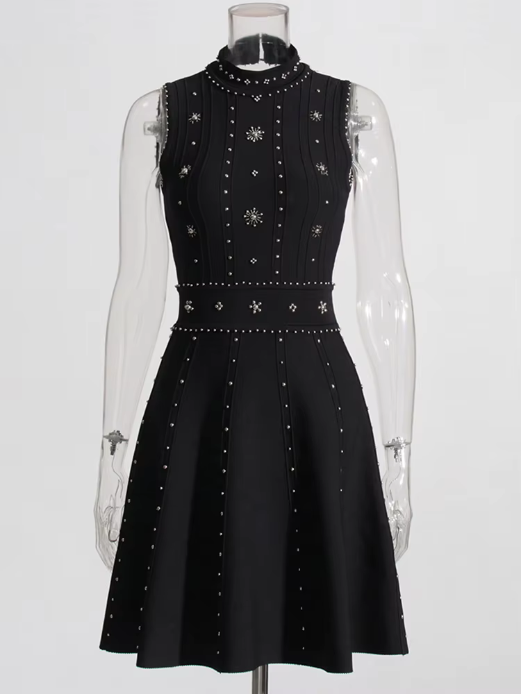 TWOTWurea-Robe évasée brodée en patchwork YLE pour femme, mini robe taille haute, col rond, mode fém