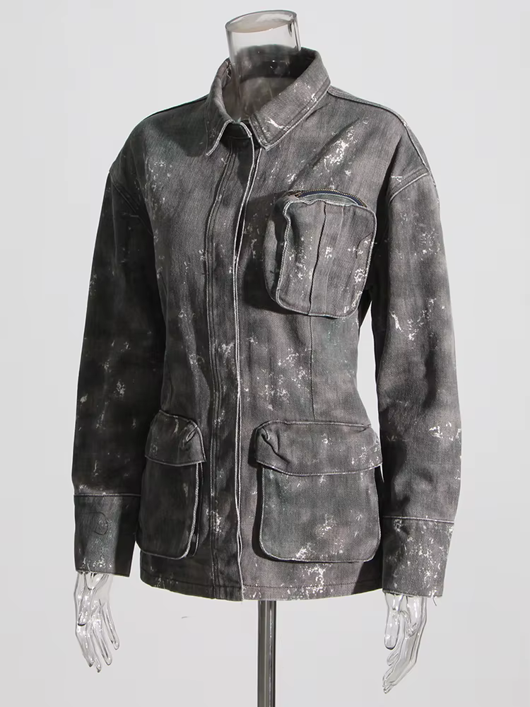 TWOTWurea-Veste en jean YLE Temperament pour femme, revers, manches longues, simple boutonnage, cams