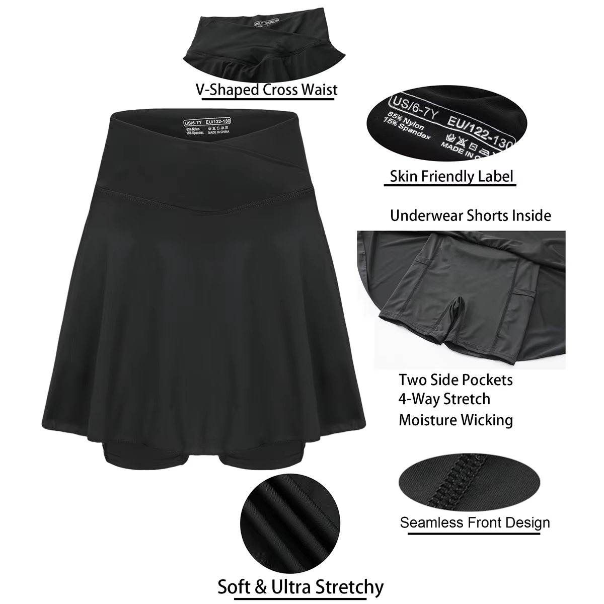 Jupe-Short Sportive pour Tennis avec Poches Latérales et Taille Haute – Tenue Active pour Filles, En
