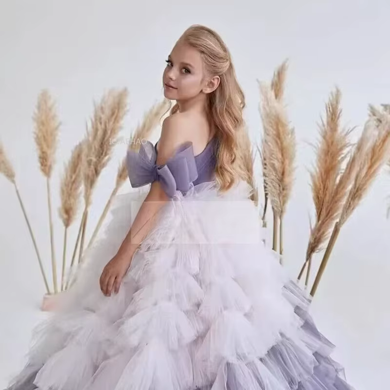 Robe Tutu asymétrique épaule dénudée pour enfants, robe Tutu pour filles à fleurs, fête d'anniversai