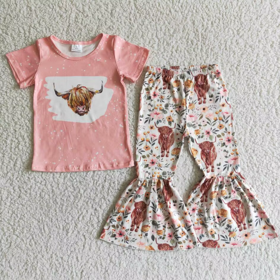 Vêtements pour bébés filles, chemise à manches courtes, motif léopard cloche, pantalon astronomique,