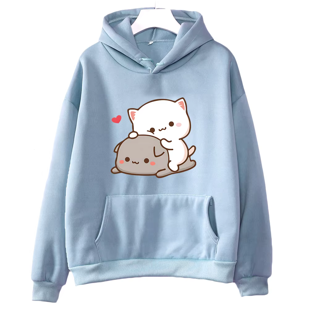 Mochi pêche et Goma mignon chat sweat à capuche pour filles mode Kawaii dessin animé pulls femmes/ho