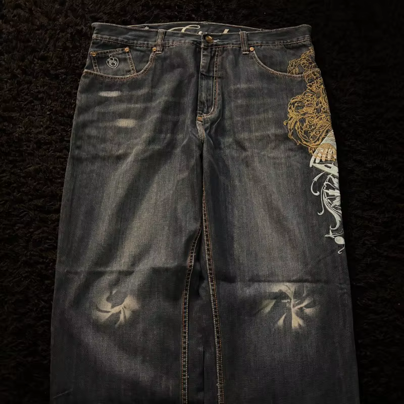 Jean Baggy brodé pour hommes, nouvelle mode américaine, motif surdimensionné, Y2K, gothique, Harajuk