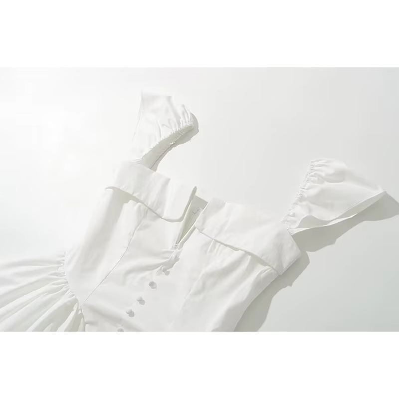 YENKYE été femmes Sexy coupe et évasée blanc Mini robes à manches courtes taille basse élégante Robe