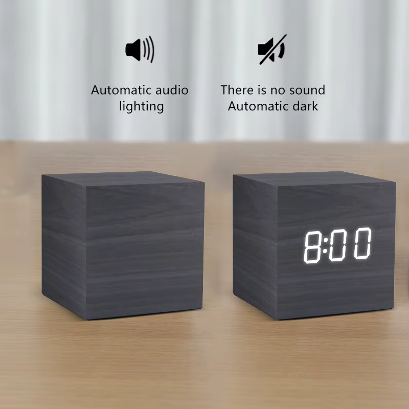 Réveil LED montre en bois Table commande vocale numérique bois Despertador USB/AAA alimenté horloges
