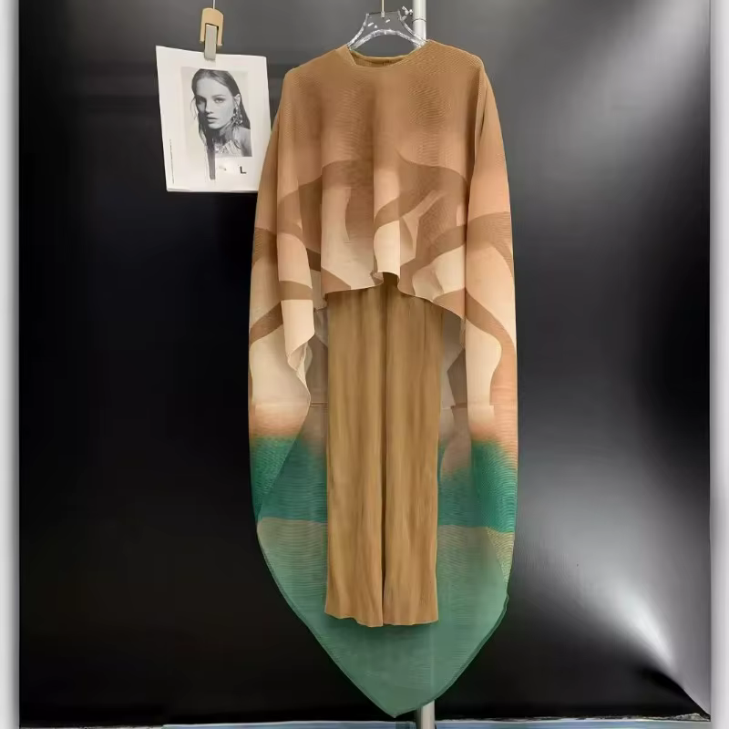 Ata Yake-Jupe longue et élégante pliée pour femmes, jupe de tempérament, châle imprimé à col rond, e