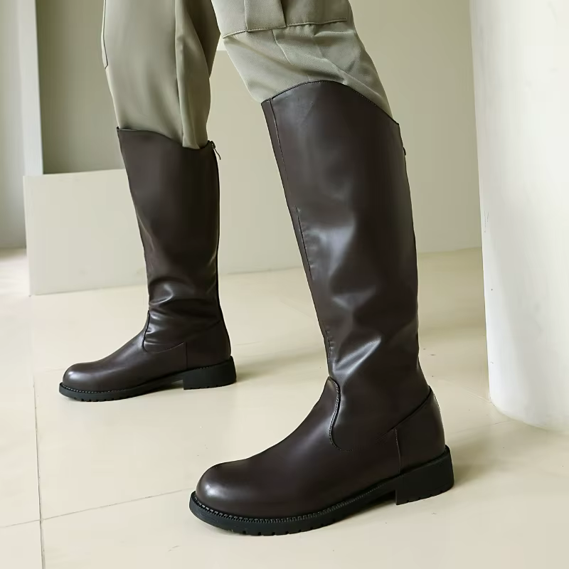 Bottes pour hommes à fermeture éclair, bottes longues unisexes à talons carrés, bottes hautes jusqu'