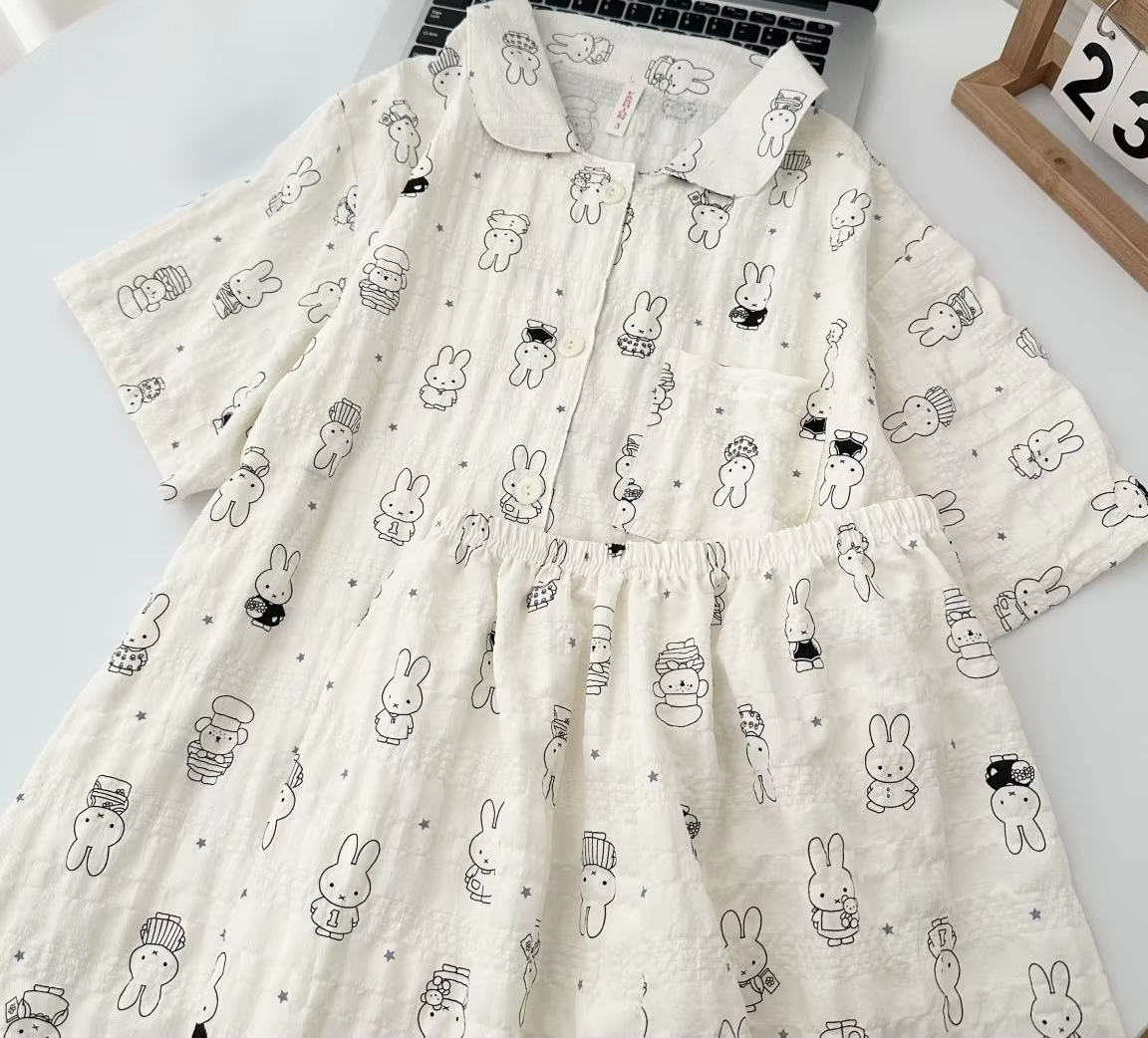 Pyjama Miffy en pur coton, motif dessin animé mignon et tendance, ensemble de vêtements d'intérieur