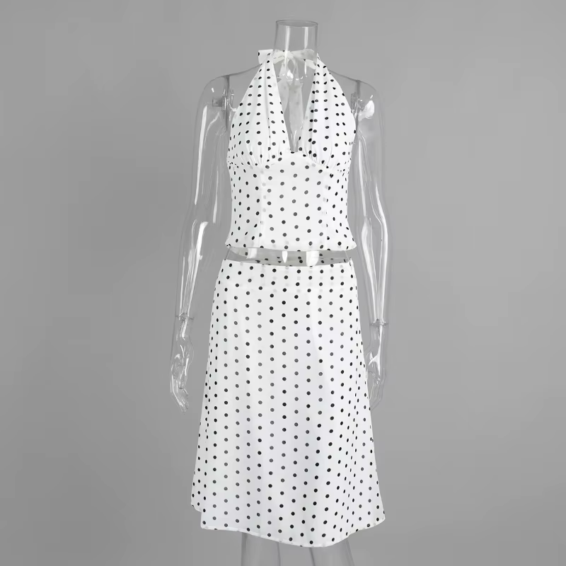 TARUXY femme à pois jupe costume été nouvelle fête à lacets Sexy cou monté haut taille basse jupe ép