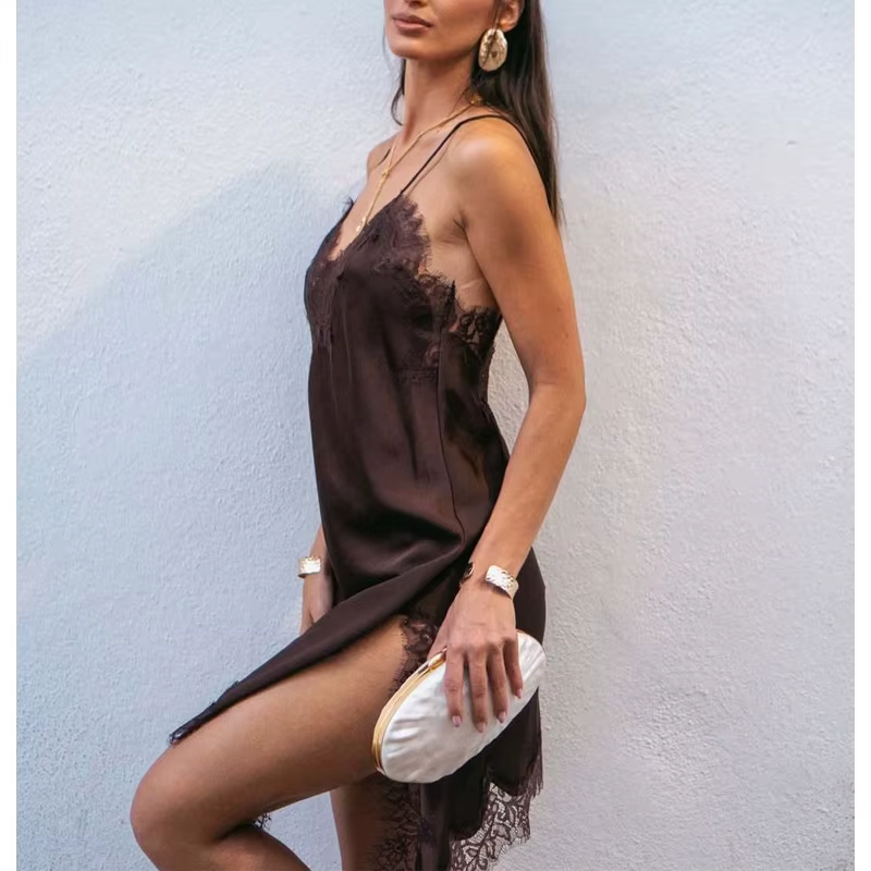 MUJER dentelle Slip Mini robe femmes Satin dos nu robe d'été femme asymétrique fête femmes robe Sexy