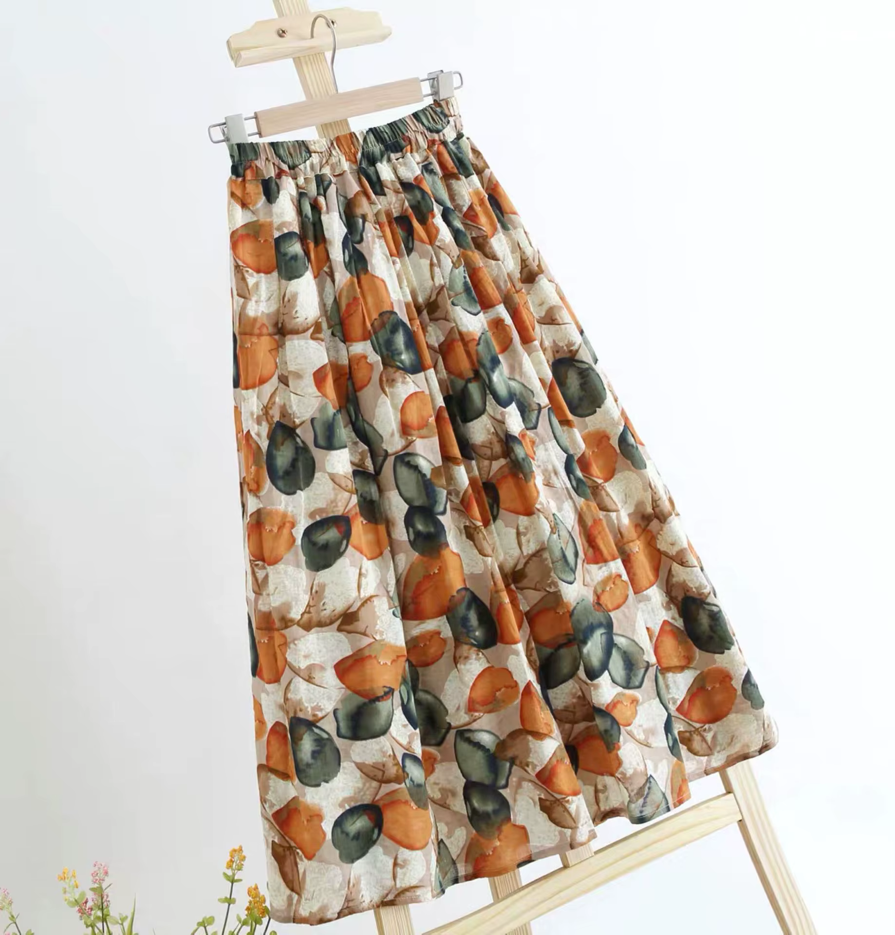 Nouvelle jupe trapèze pour femme, élégante et polyvalente, style campagnard frais, imprimé floral co