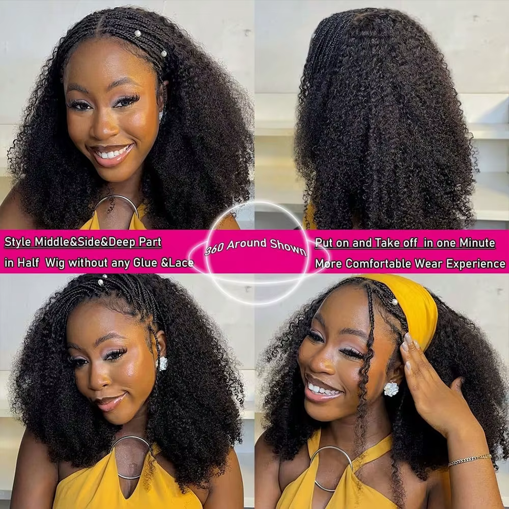 Jerry bouclés demi perruque cheveux humains sans couture crépus bouclés 3 en 1 demi perruque sans co