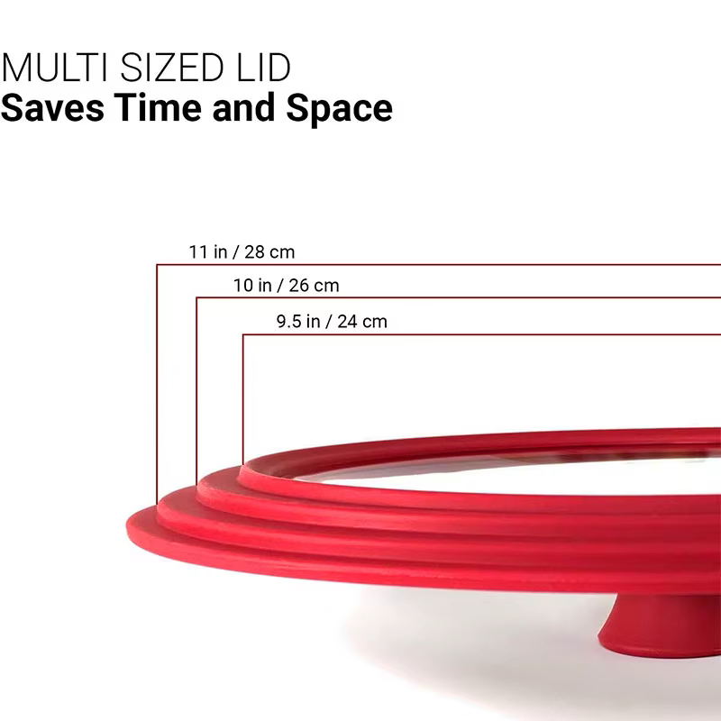 Couvercle de casserole multifonctionnel en verre trempé PGY avec rebord en silicone, poignée anti-ch