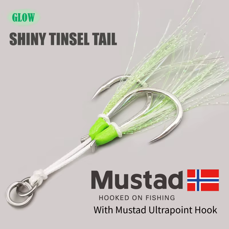 1-SJ – double assistance à gabarits lent avec crochets Mustad, hameçons de gabarits lumineux, hameço