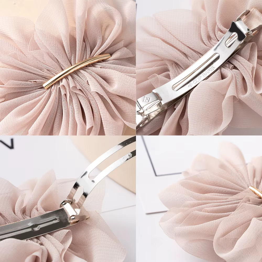 Grand printemps pinces à cheveux femmes métal mousseline de soie fleurs élastique pour queue de chev