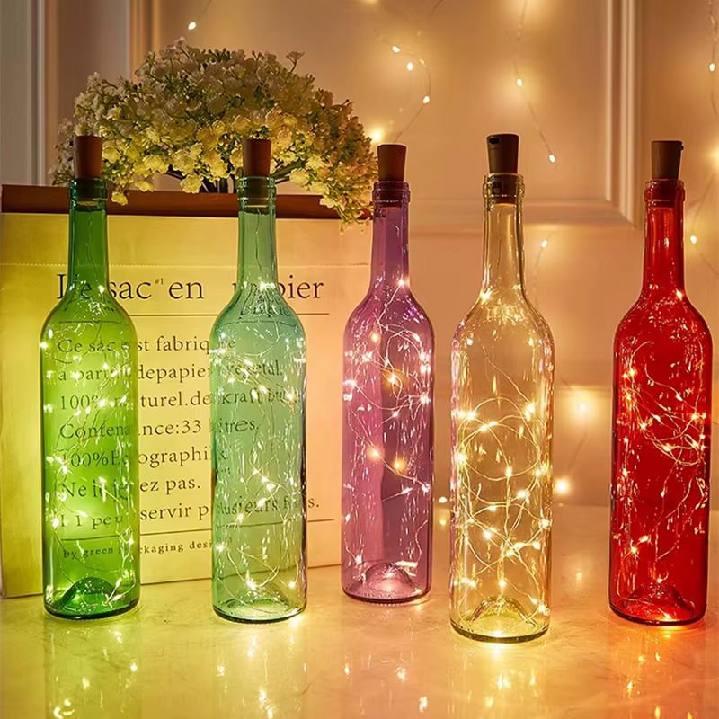 Guirlande solaire LED en fil de cuivre, 1M, imperméable, bouchon de bouteille en forme de fée, décor