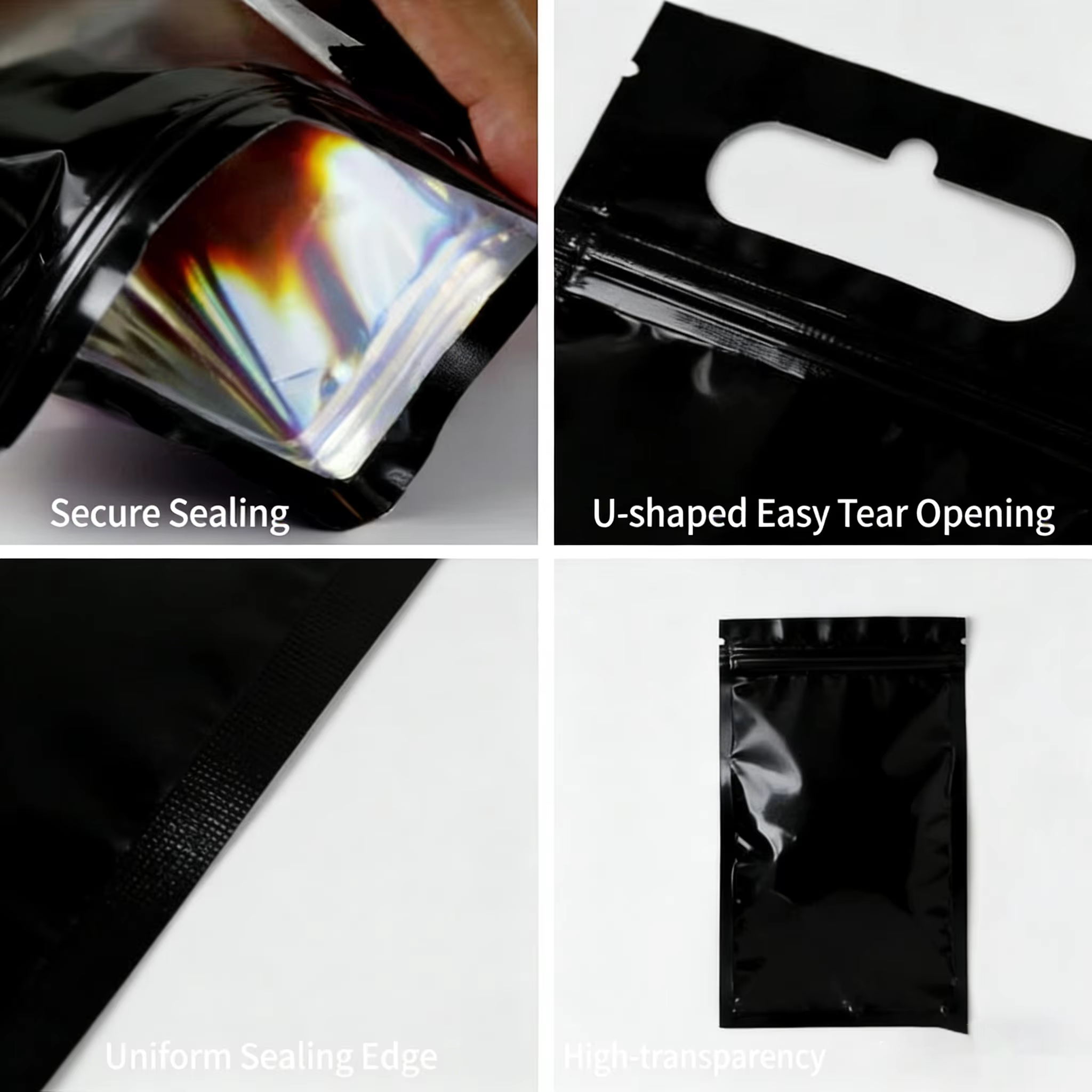 Sacs en Mylar anti-odeur, 50 pièces, sacs en plastique holographiques refermables à fermeture éclair