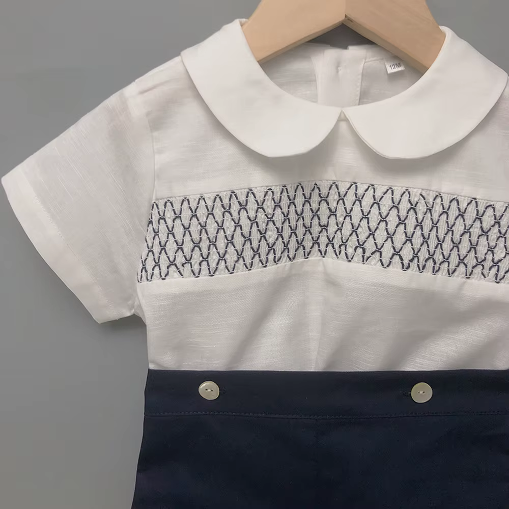 Ensemble de Boutique pour enfants, 2 pièces, smocks espagnol, en coton et lin, costume à manches cou