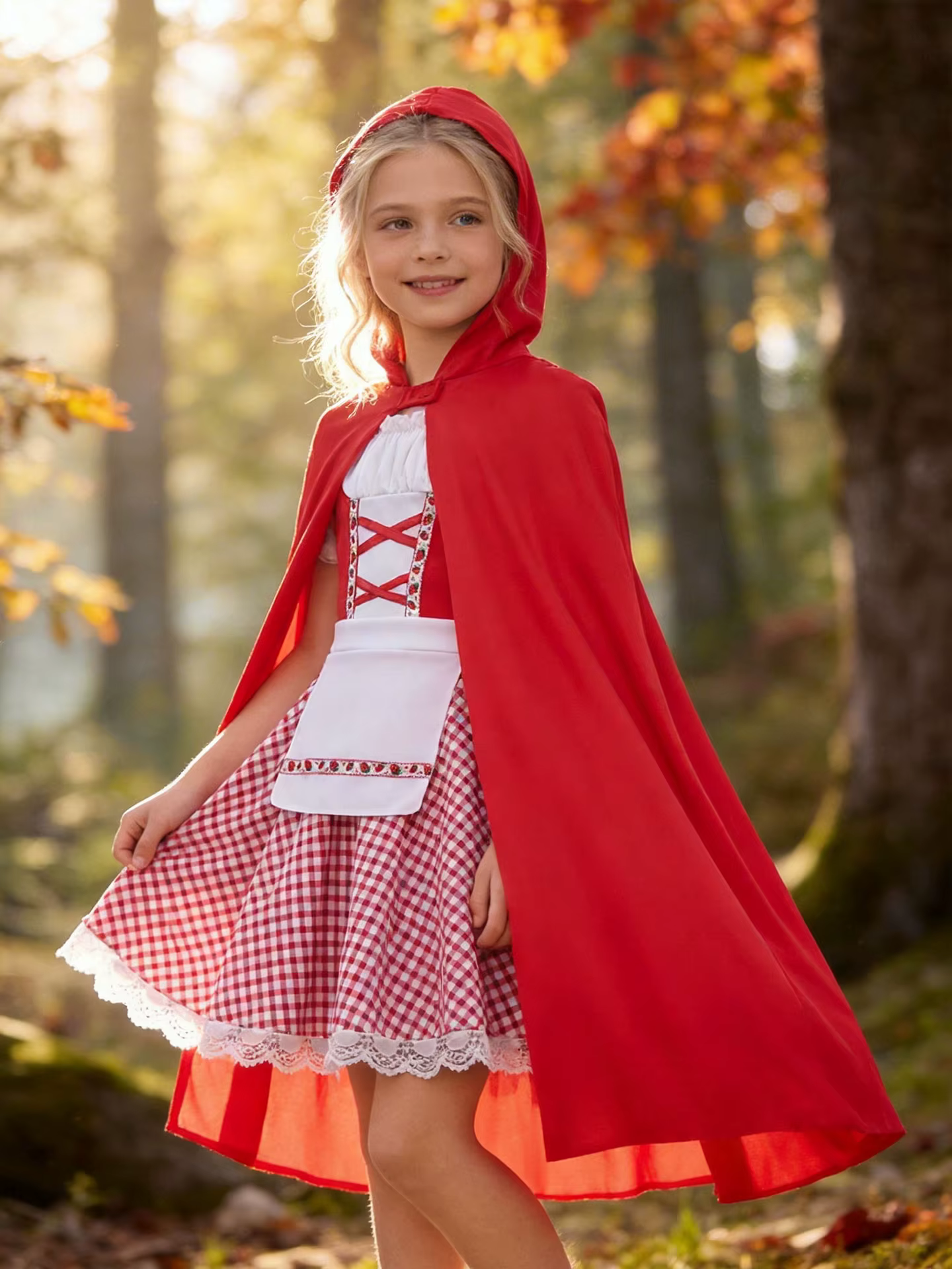 Costume de Caperon Rouge pour enfants, tenue de cosplay d'Halloween pour filles, cape à capuche roug