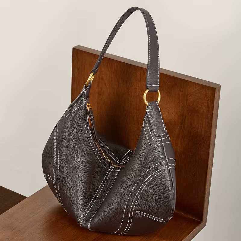 HIFASHION Sacs à bandoulière demi-lune en cuir de vachette véritable pour femmes, tendance 2026, sac