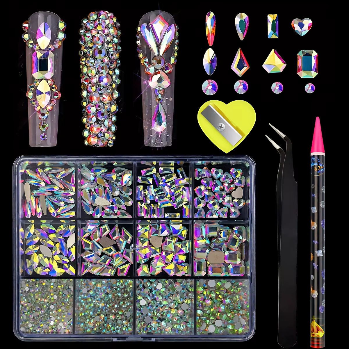 Ensemble de biscuits rose AB pour la décoration des ongles, 12 grilles, dos plat et prothèses assort