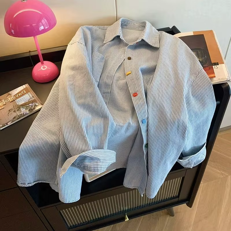 Chemise surdimensionnée rayée en jean vintage Belles chemisiers pour femmes en promotion Chemise à c
