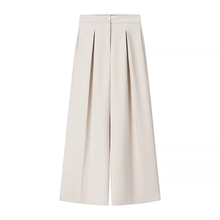 Ensemble tailleur chic 2 pièces pour femme : Gilet ajusté à col rabattu et pantalon long large à tai