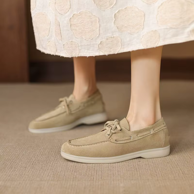 Chaussures plates pour femmes en daim de vache, taille 34-42, neuves, lacets, printemps automne, cha