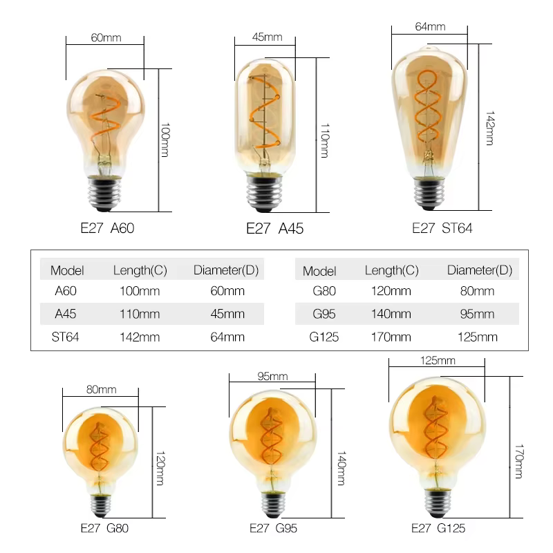 Lampes rétro Vintage 4W 2200K, ampoule à Filament LED en spirale A60 ST64 G95 G125, éclairage décora