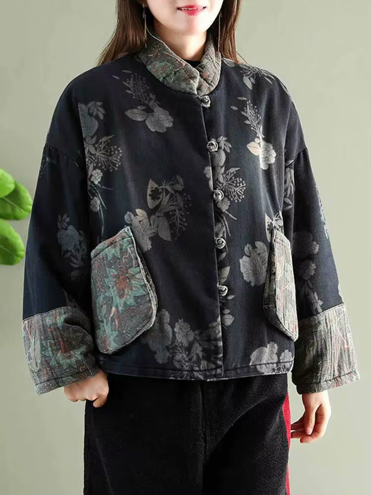 Amax LuluE Design chinois dames Parkas chauds femmes Vintage Floral Denim hiver rembourré vestes loi