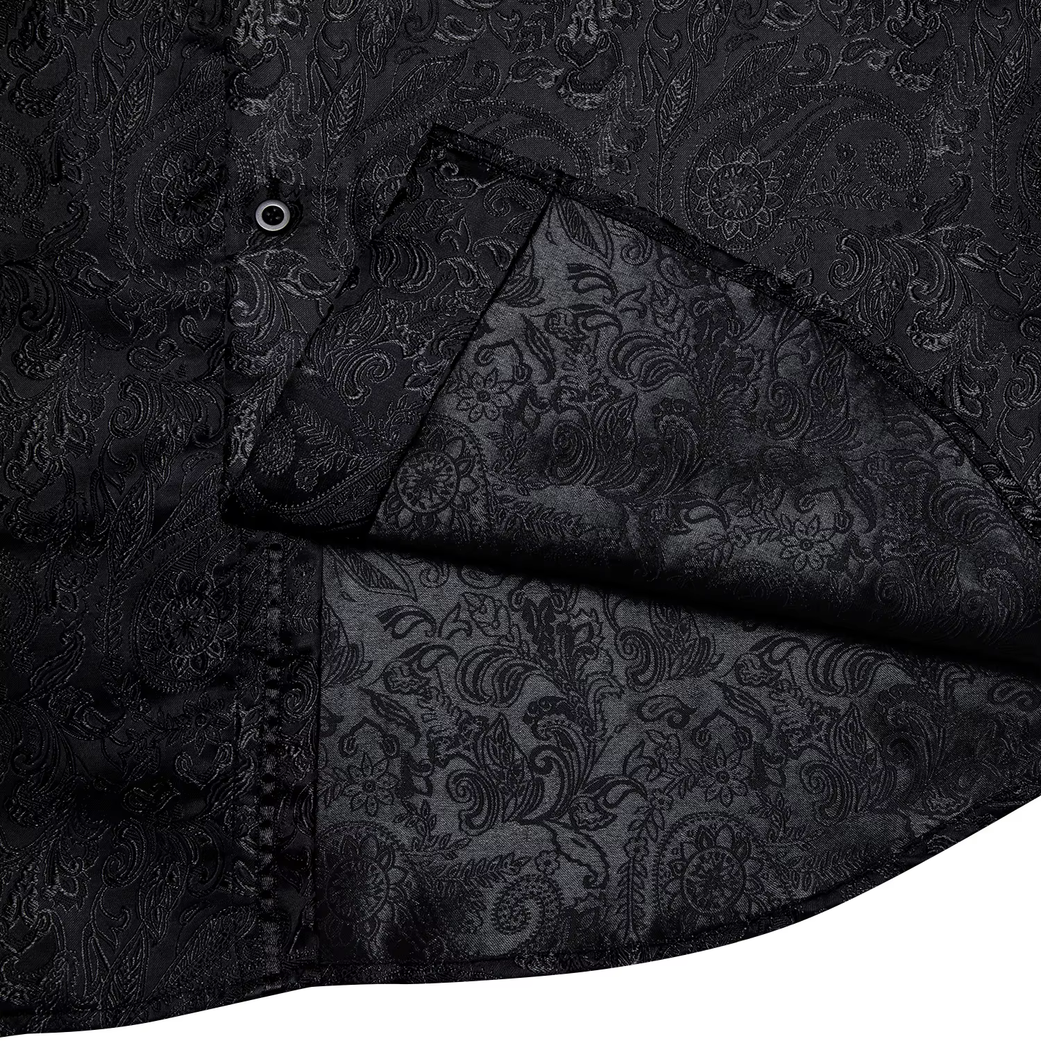 Chemises habillées en soie Paisley noire à manches longues pour hommes, chemise sociale de smoking d