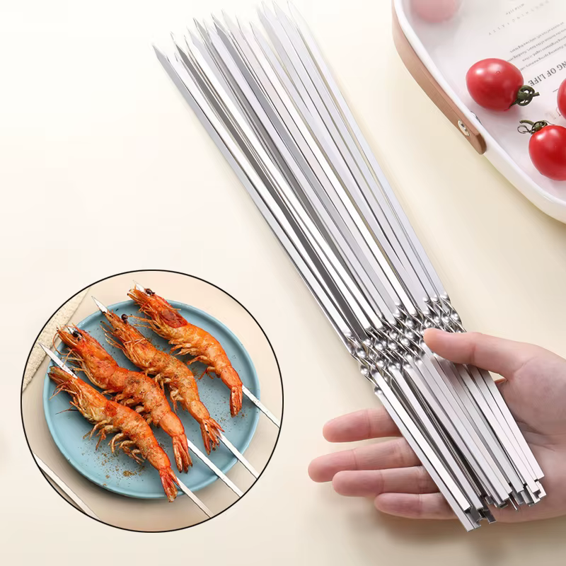 Brochette de Barbecue en acier inoxydable, 10/20 pièces, bâton d'aiguille plat réutilisable, outils 