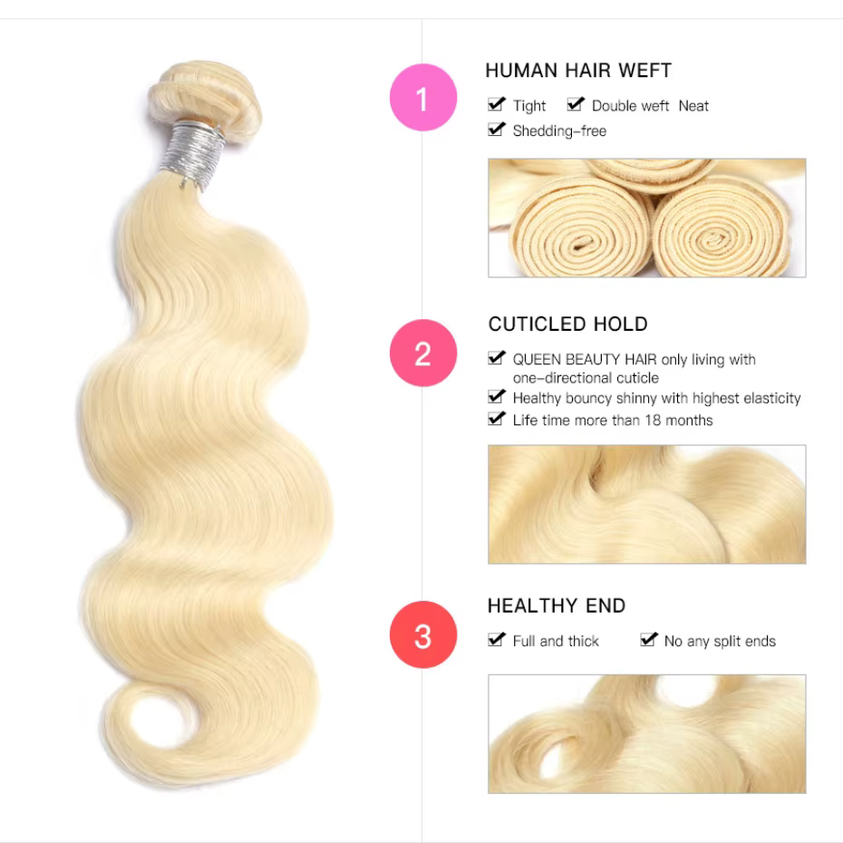 Extensions de cheveux humains Remy 613 blond miel, 30-40 pouces, double trame, ondulés, style péruvi
