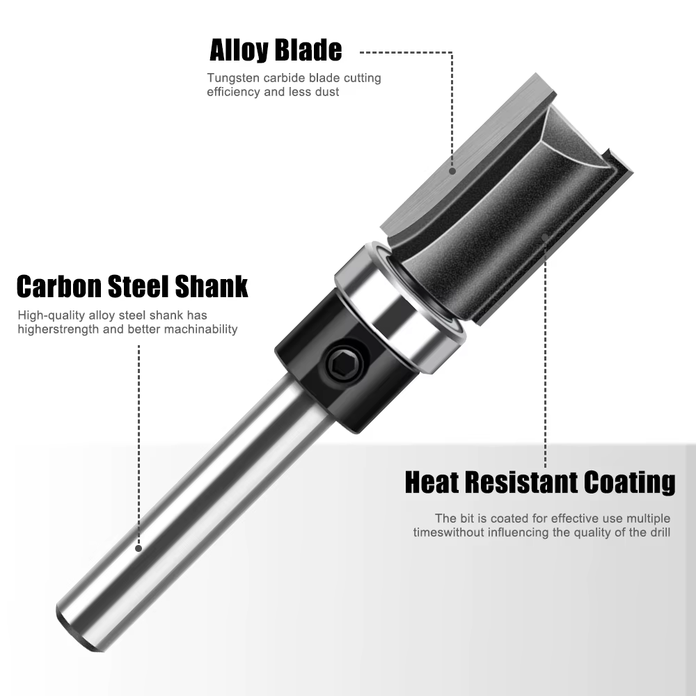 1pc 6mm 1/4 "roulement de tige droit routeur Bit copie coupe coupe ligne coupe Machine de découpage