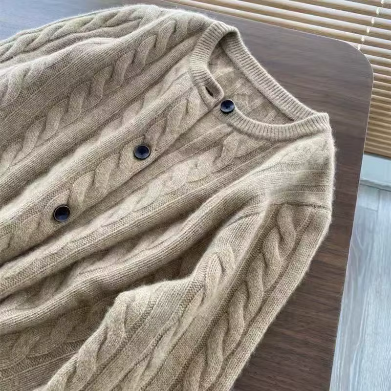 WinvyNee femmes laine mérinos Cardigans pull solide col rond torsion décontracté tricoté hauts hiver