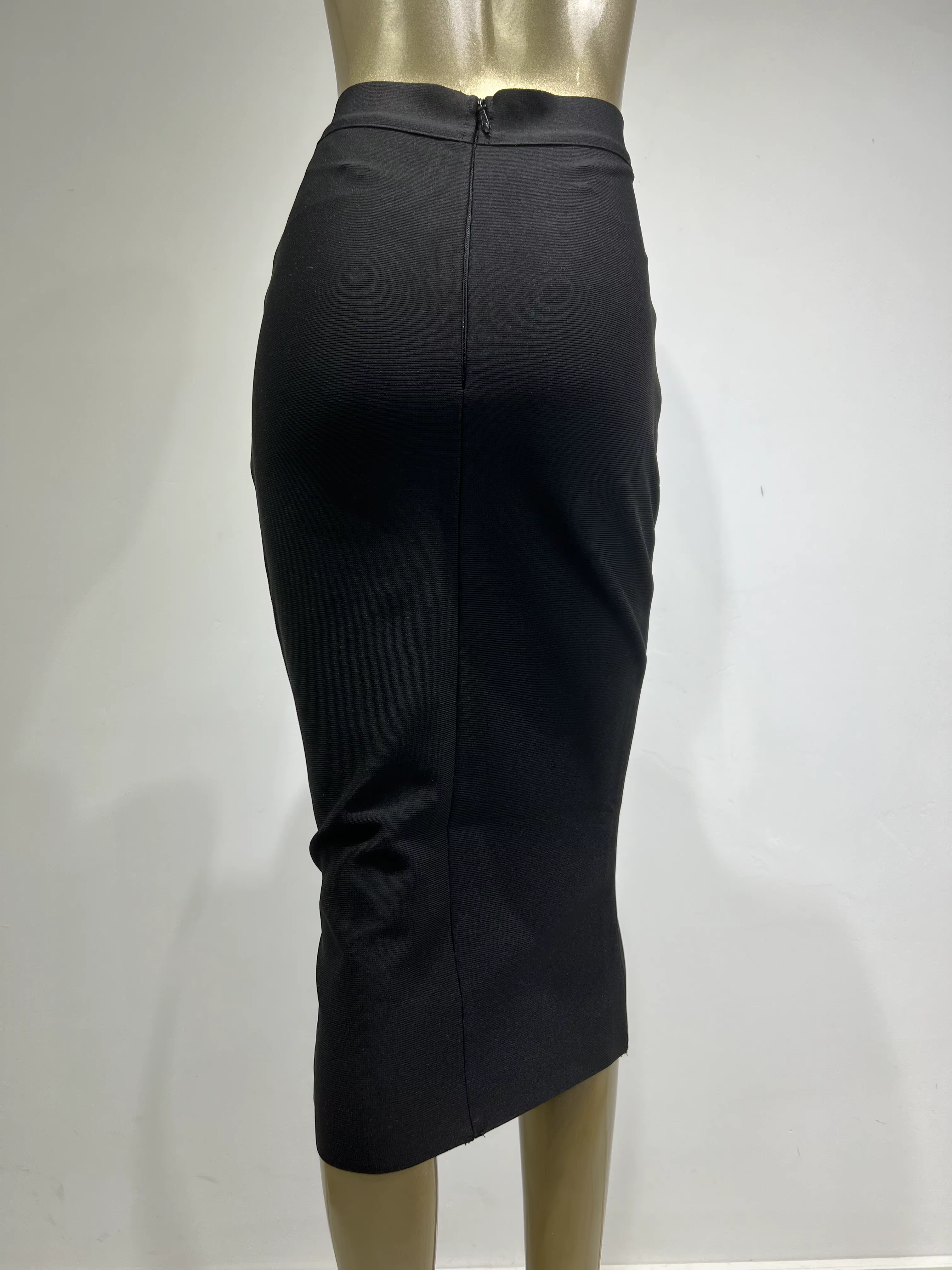 Jupe mi-longue noire à bandes pour femmes, moulante, de styliste, taille haute, fête, bureau, élégan