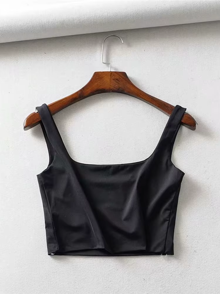 Offre spéciale été femmes Sexy hauts sans manche mode court col carré débardeurs 4 couleurs