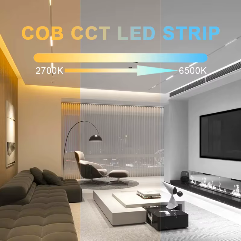 Bande lumineuse LED COB CCT à intensité variable, 2700K à 6500K, variable, haute densité, 608 LED/m,