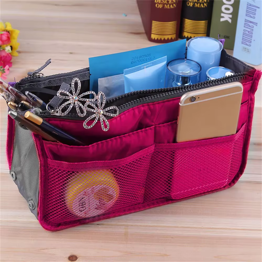 Sac à main de voyage pliable en nylon pour femme, sac à cosmétiques, fourre-tout de maquillage, doub
