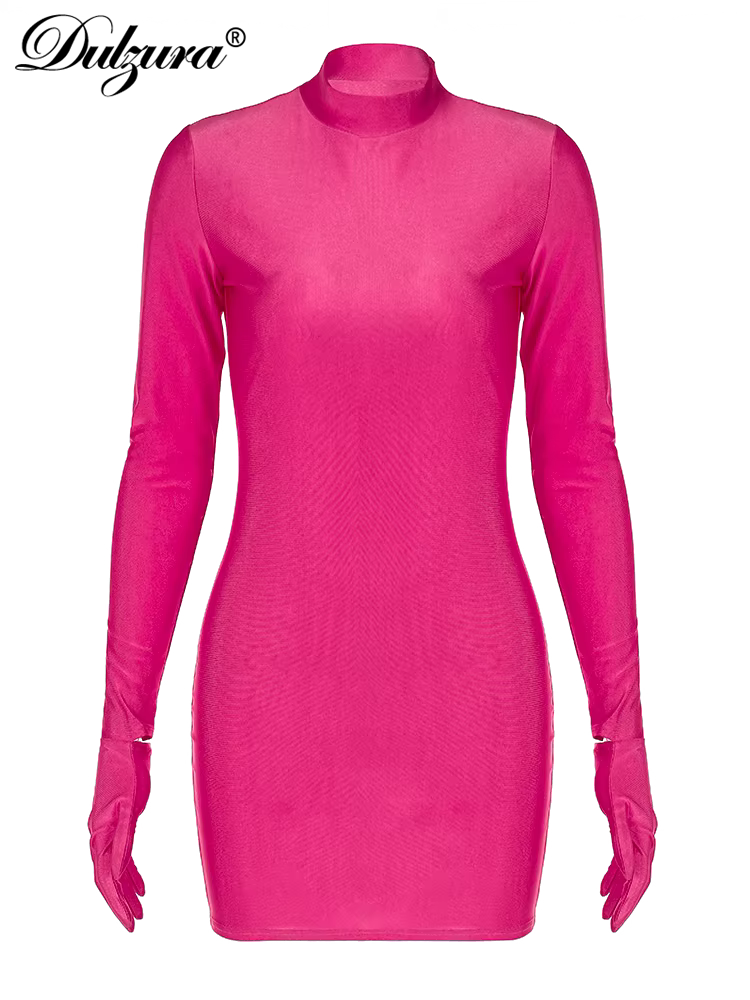 Dulzura – Mini robe moulante à manches longues, couleur unie, avec gants, Sexy, Streetwear, tenue de