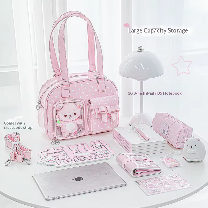 RosyPosy Ita Bag Sac à main rose à pois mignon et féminin, grande capacité pour iPad 10,9 pouces, or