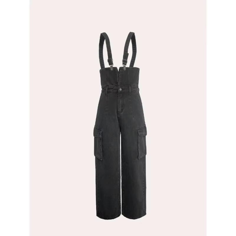 Combinaison décontractée vintage Y2K pour femme, en jean non extensible, taille haute, jambe large, 