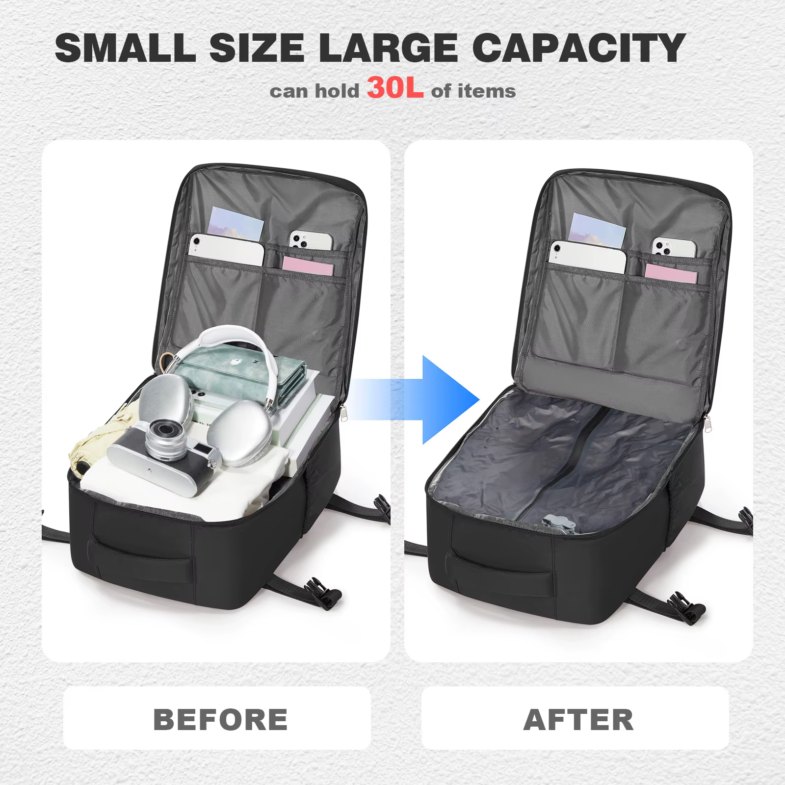 Sac de cabine Ryanair 40x20x25, sac à dos de voyage à compression sous vide pour hommes et femmes, s