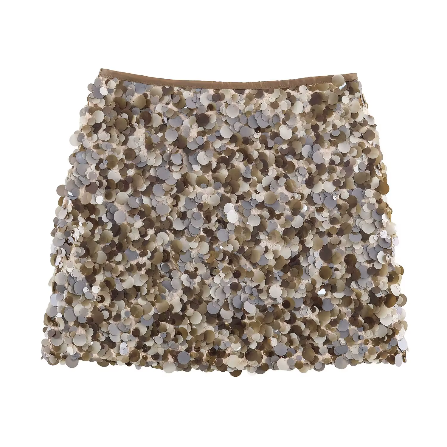 Femmes printemps automne Chic Mini jupes mode avec paillettes solide côté fermeture éclair jupe cour