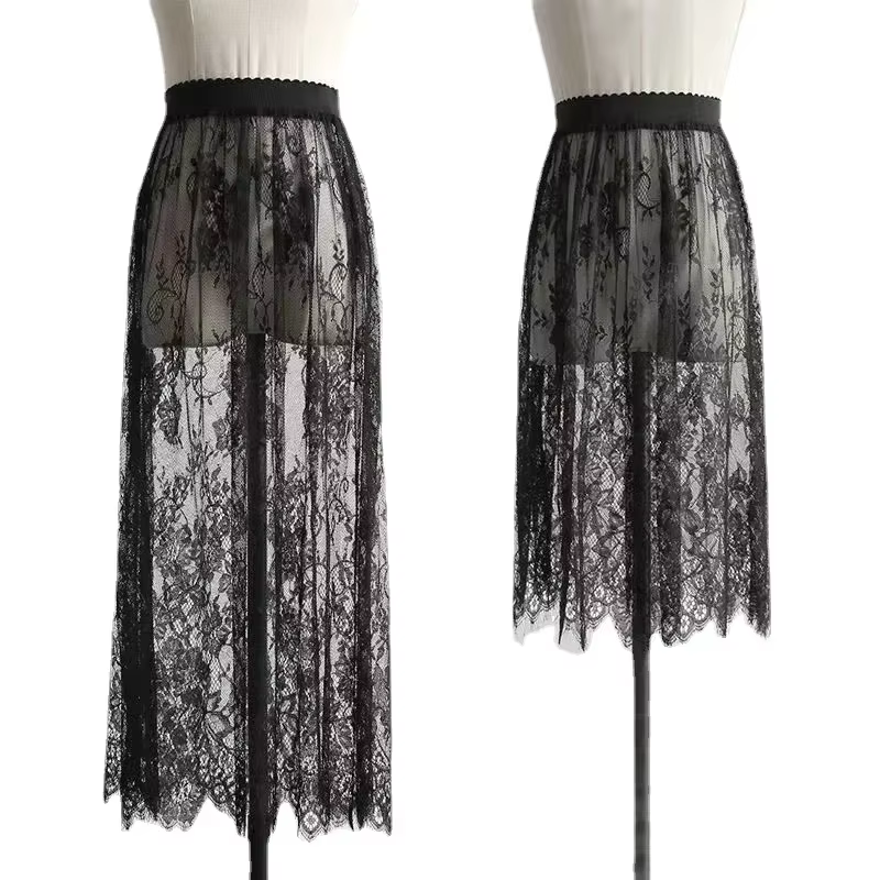Été femmes maille dentelle Transparent longue Tulle jupe mode coréenne Sexy dames élastique taille h