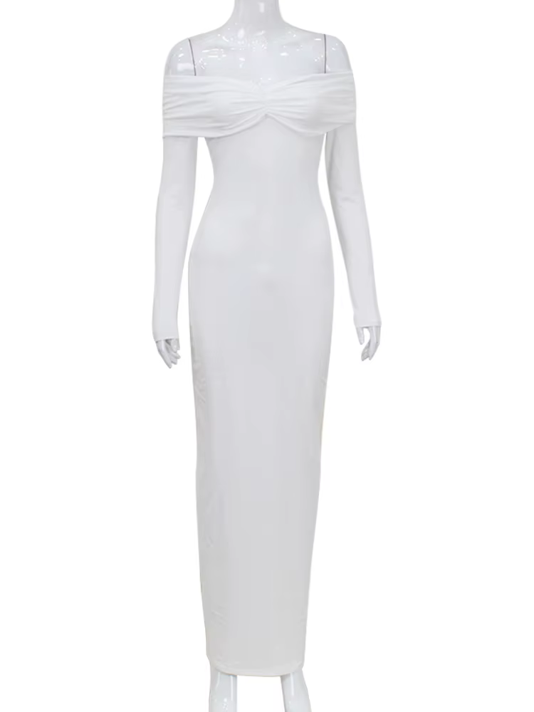 Ahagaga-Robe longue à plis solides pour femmes, mode, sexy, dos nu, manches longues, décontractée, s