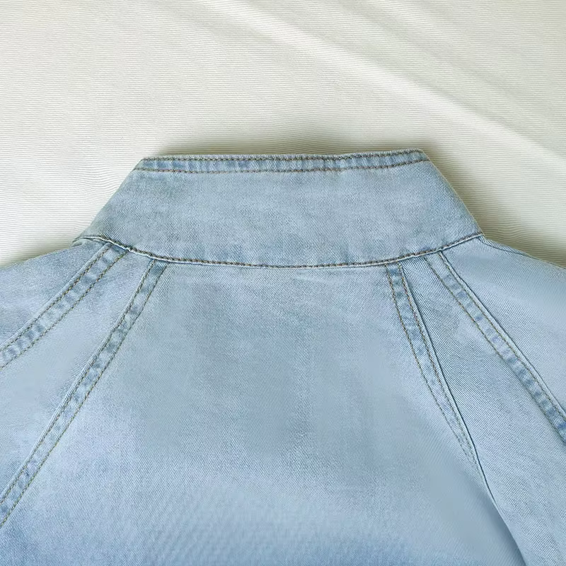Économie à col roulé à lacets pour femmes, demi-manches bouffantes, t-shirts en denim décontractés, 