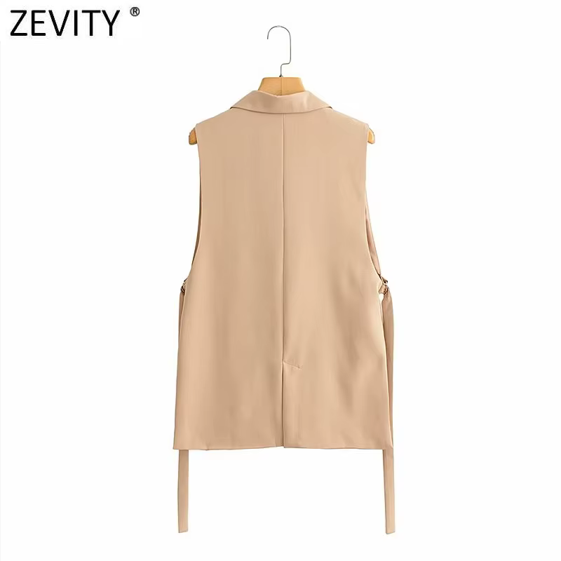 Zevity-Gilet fendu sur le côté pour femme, Vêtements d'extérieur chics, Mode féminine, Solide, Un bo