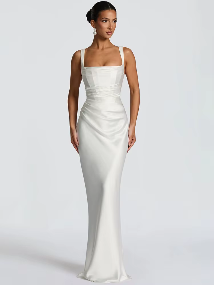Robe longue en Satin sans bretelles, élégante, Corset vert, dos nu, rose, soirée, anniversaire, mari